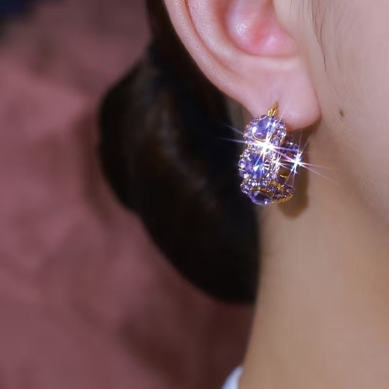 Elegant And Sparkling Purple Faux And Zirconia Hoop Earrings for Women, Designed to Be Versatile And Chic, Making Them a Perfect Gift Choice in Western And Eastern Fashion