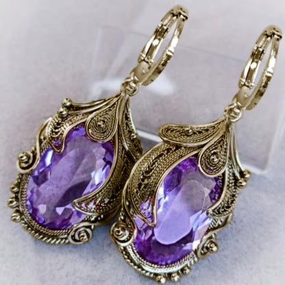 1pc Women'S Elegant Geometric Feather-like Earrings - Green Gemstone-like Accent, Wedding Party Everyday Jewelry, Durable Zinc Alloy Statement Earrings for Formal Events & Casual Attire - Perfect Gift for Women, Banquet Accessories, Bohemian Style, Intric
