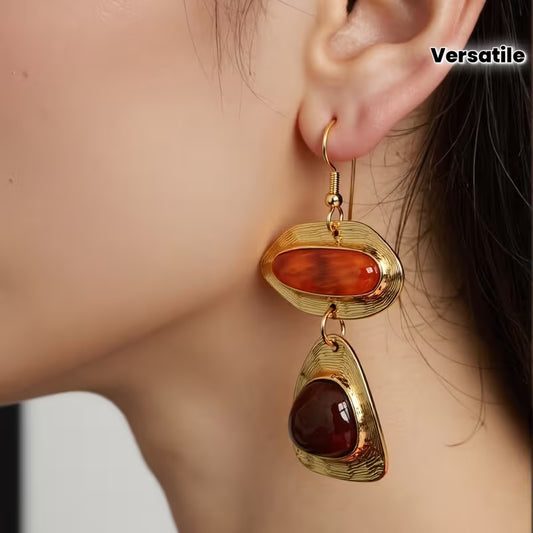 Vintage Resin Long Dangle Earrings with Ear Hooks, Versatile High-Grade Fashion Light Luxury