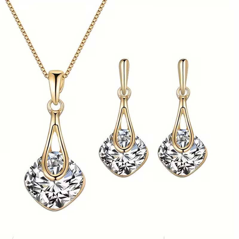 A Necklace And a Pair of Earrings, a Personalized Square Jewelry Gift Set for Mother'S Day, Featuring Alloy-Plated Glass Additions