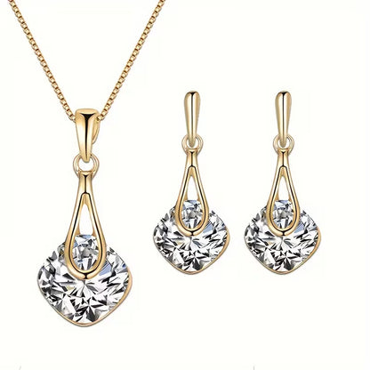 A Necklace And a Pair of Earrings, a Personalized Square Jewelry Gift Set for Mother'S Day, Featuring Alloy-Plated Glass Additions