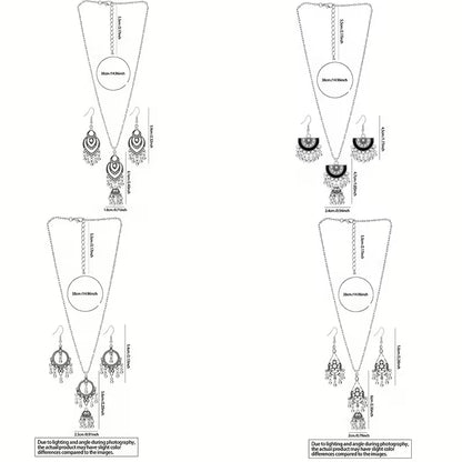 3pcs Bohemian Ethnic Vintage for Women - Zinc Alloy & Glass Bead Bell & Tassel Earrings and Necklace, K Plated Ilvery Peach Bell Charms, Cultural for Parties Weddings Daily Wear, Year-Round Elegant Statement