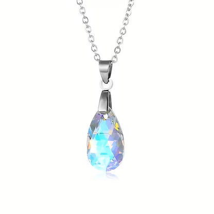 Fashionable New Jewelry Set Featuring Colorful Crystal Drop Earrings And a Pendant Necklace.