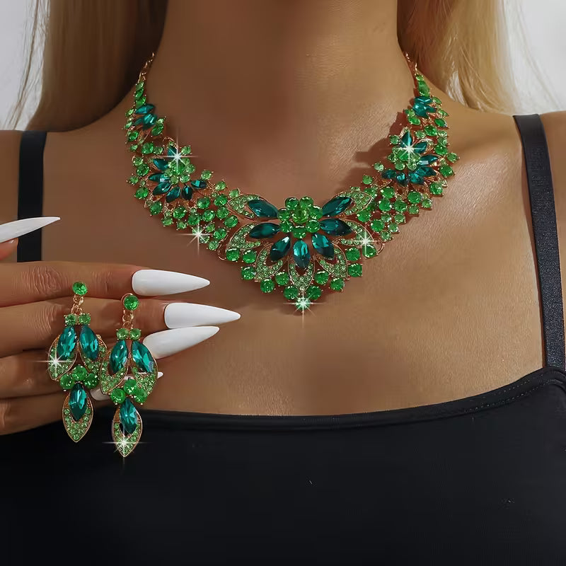 3pcs Women'S Bohemian Inlaid Large Rhinestone Sparkling Zirconia Luxury Jewelry Set