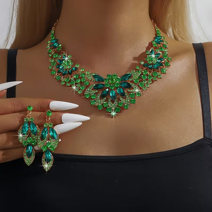 3pcs Women'S Bohemian Inlaid Large Rhinestone Sparkling Zirconia Luxury Jewelry Set