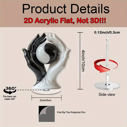 2D Flat, 2Dflat2D Flat Rotating Acrylic Desktop Decoration- Black and White Glossy Ceramic Yin Yang Handheld Ornament, 360 ° Rotating Base, No Power Required Meditation Home Office Relaxation and International Peace Day Decorations, 2D Flat