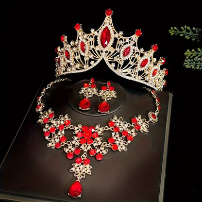 Three-Piece Bridal Crown Set Including a Tiara, Necklace, And Earrings, Perfect for Fairy-Tale Weddings, Photo Shoots, And Parties