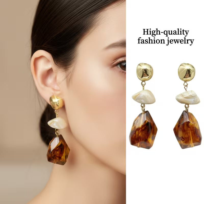 1pc Women's Vintage Bohemian Teardrop Earrings - Large -Looking Resin/-like Beads, -Tone & Accent - Elegant Dangle for Daily Wear, Parties, Weddings, Year-Round - Boho Wedding & Christmas