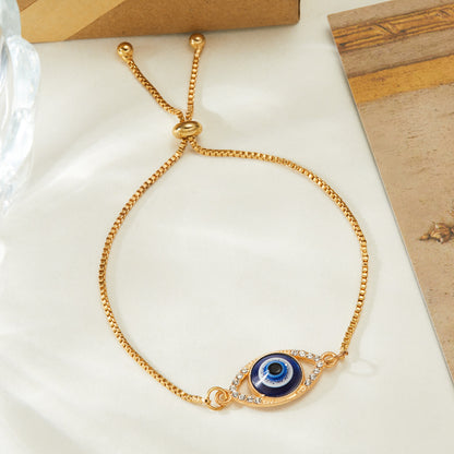 Hollow Devil Eye Point Diamond Adjustable Chain Bracelet