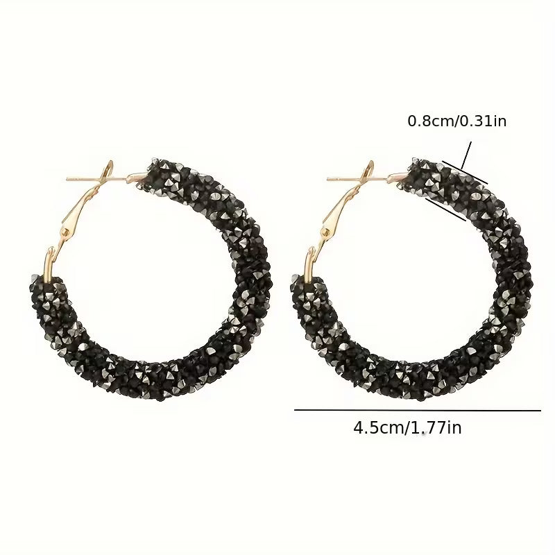 Boho-Chic Sparkling Crystal & Diamond Hoop Earrings - Large, Exaggerated Circular Design for Women | Perfect Birthday Gift