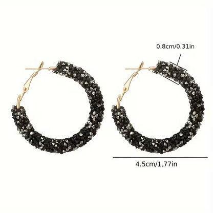 Boho-Chic Sparkling Crystal & Diamond Hoop Earrings - Large, Exaggerated Circular Design for Women | Perfect Birthday Gift