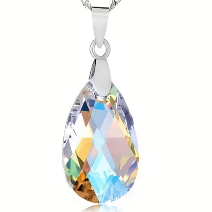 Fashionable New Jewelry Set Featuring Colorful Crystal Drop Earrings And a Pendant Necklace.