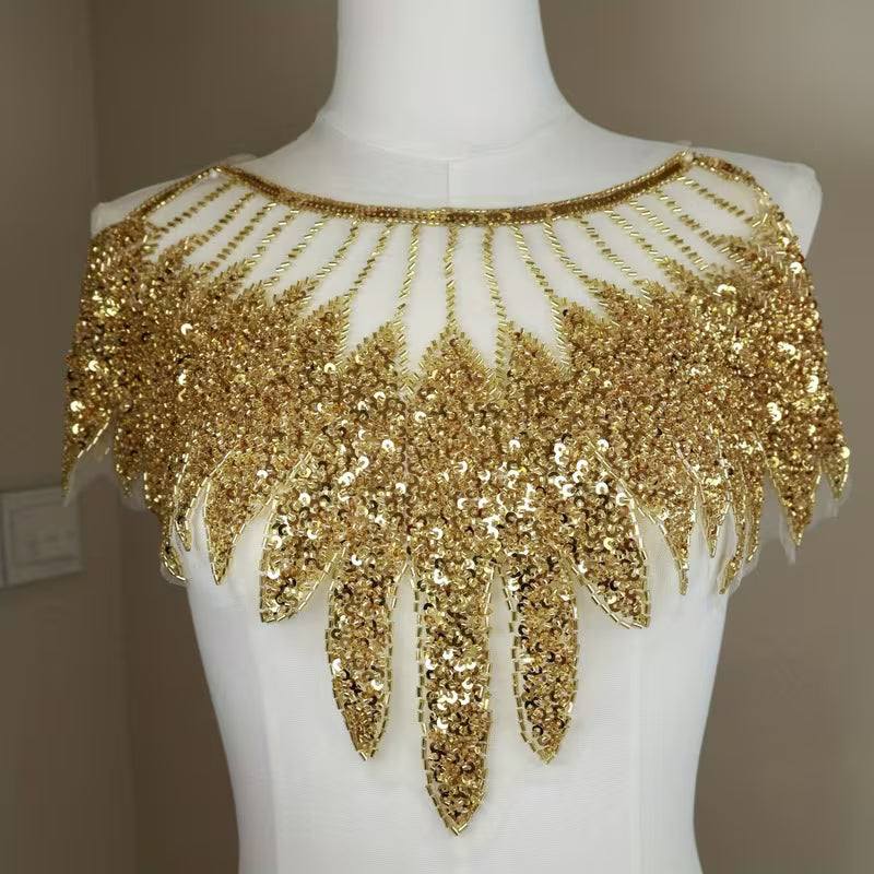 Golden Feather-like Fashion Dress Lace