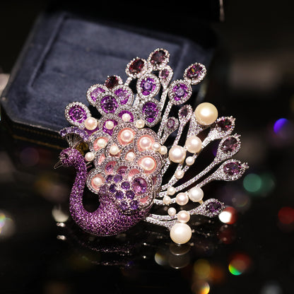 Alloy Freshwater Pearl Peacock Brooch