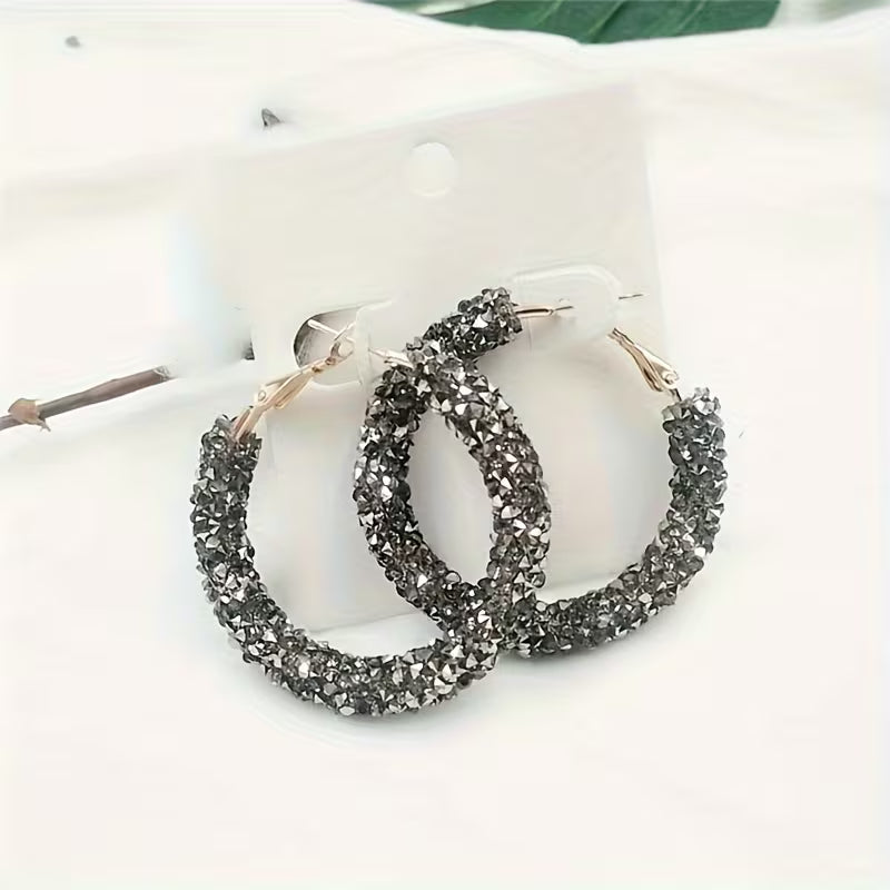 Boho-Chic Sparkling Crystal & Diamond Hoop Earrings - Large, Exaggerated Circular Design for Women | Perfect Birthday Gift