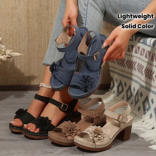 Women's High-heeled Sandals, Solid Color, Soft Floral, Lightweight, Women Shoes