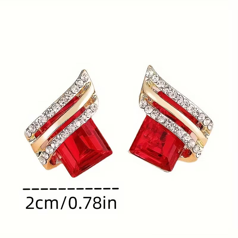 Elegant Retro-Style Geometric Earrings with Red Accents and Golden Anti-Allergy Alloy | Perfect for Wedding, Party, and Valentine'S Day Gifts, KC Golden Plated, Mosaic
