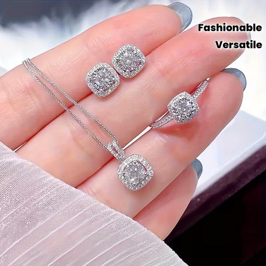 Set of 4 Stylish And Dazzling Earrings, Necklace, And Ring - A Beautiful And Versatile Gift