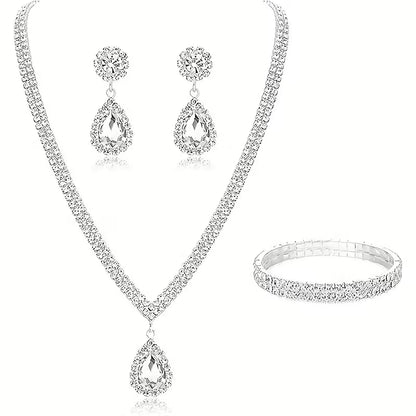 Wedding Dress Necklace and Earrings Set, Two-Piece Jewelry for Bridal Evening Party Accessories