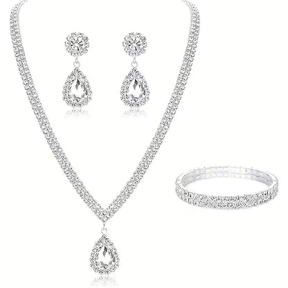 Wedding Dress Necklace and Earrings Set, Two-Piece Jewelry for Bridal Evening Party Accessories