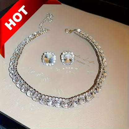Luxury Green Necklace and Earrings Set, Sexy & Simple Style, Fashion Jewelry for Women, Elegant Evening Party Accessories Gifts for Eid