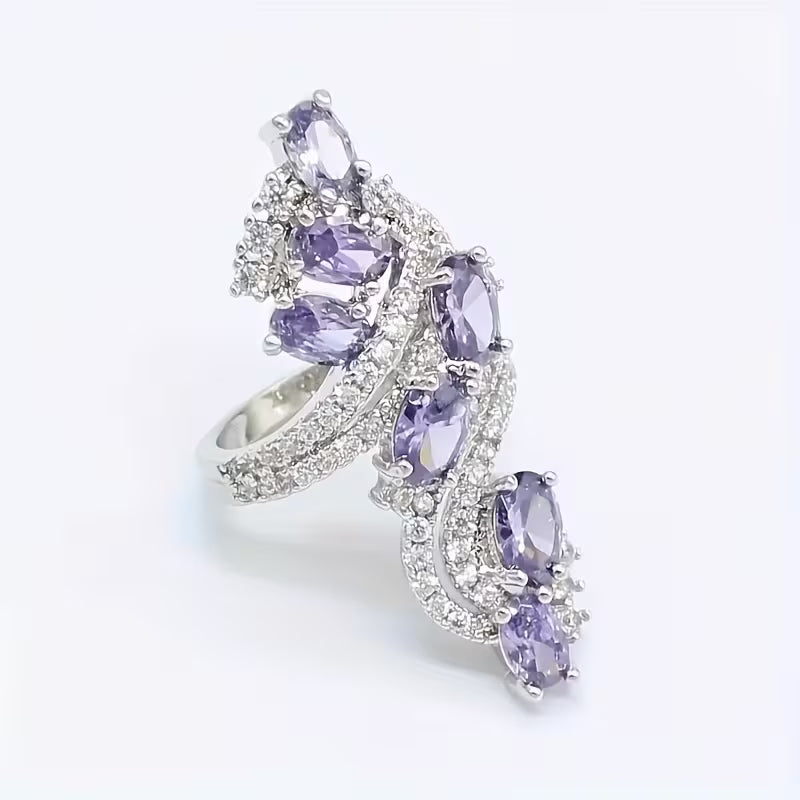 Luxury Elegant 5pcs Jewelry Set for Teenager, Purple Stone Ring, Earrings, Necklace, Bracelet, High-Quality Synthetic Synthetic Zircon for Wedding & Banquet, Hypoallergenic, Mother'S Day gift, Valentine'S Gift, Universal Season Fit, For Teenager