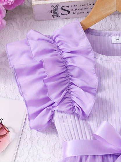 Sweet Style Dress for, a Fashionable Solid Color Summer Dress with a Comfortable Round Neck And Mesh for Casual Wear