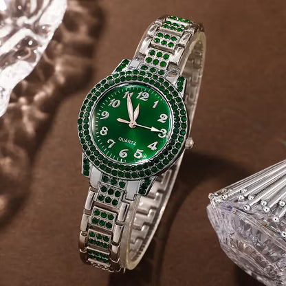 6 Women'S Outfit Sets: a Green Bezel Quartz Watch And Teardrop-Shaped Additions - Elegant Pieces for Everyday Use, Perfect As Gifts