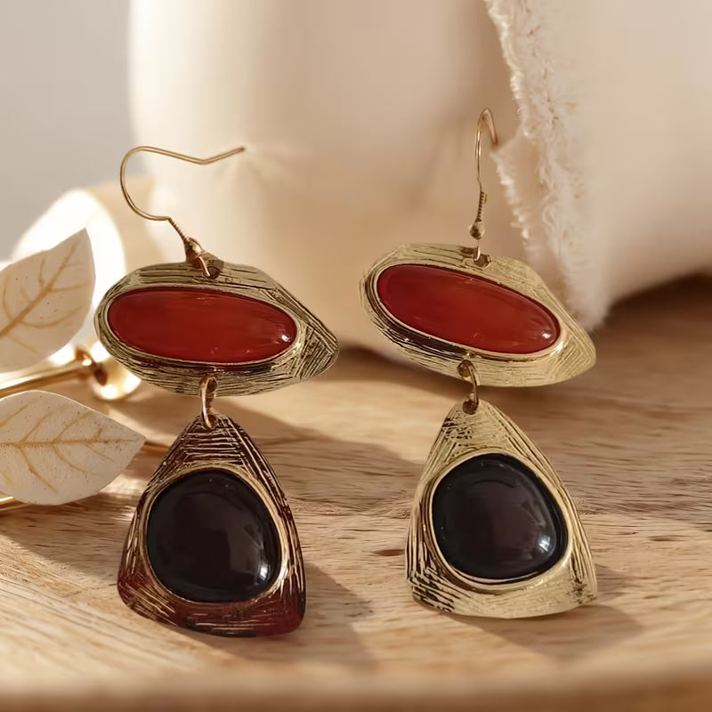 Vintage Resin Long Dangle Earrings with Ear Hooks, Versatile High-Grade Fashion Light Luxury