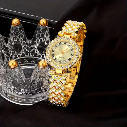 6pcs Women'S Fashion Bracelet Watch, Women'S Quartz Watch + Bracelet + Earrings + Necklace + Ring, Women'S Gift