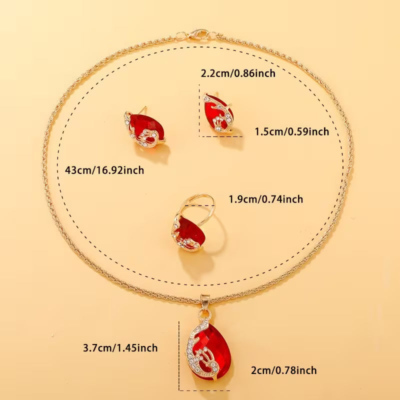 Stylish 4pcs Jewelry Set Featuring Tear Drop Synthetic Zirconia - Includes a Necklace, Earrings, And Rings. Perfect for Casual Vacations, Everyday Wear, And Gifting for Any Occasion Throughout The Year, Including Campus Holidays
