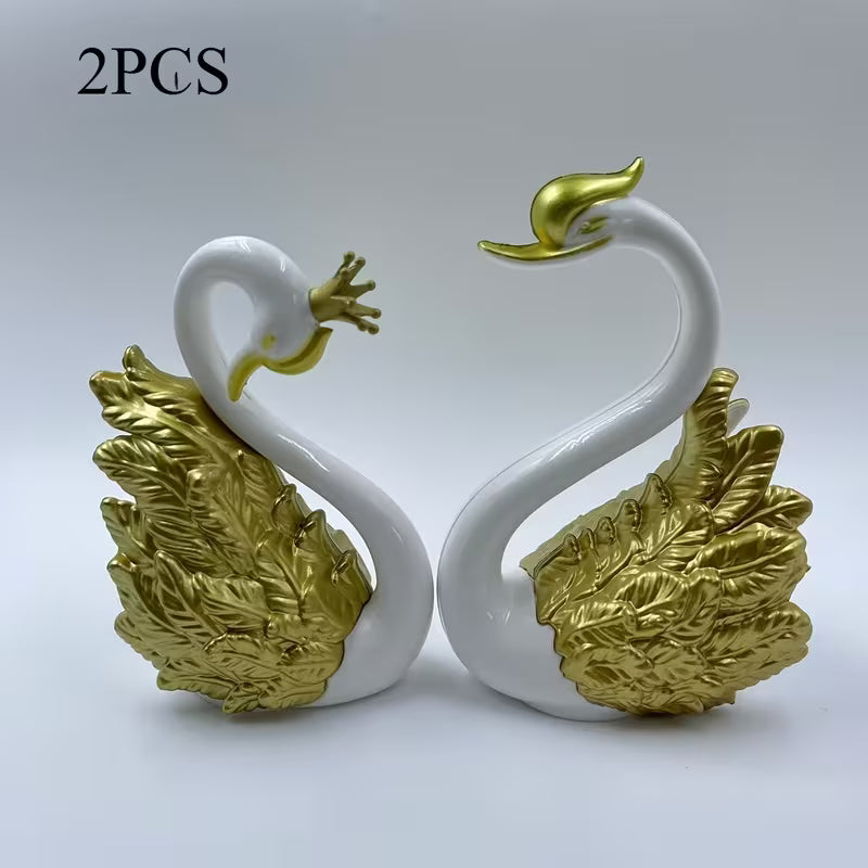 2pcs Handmade Swan Crown Sculpture Statue - Elegant Swan Neck & Crown Figure, Smooth Surface / Decor, Plastic/Resin Bookend for Shelf, Car Display - Christmas/Birthday Gift (Handmade Collectible)