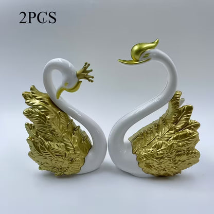 2pcs Handmade Swan Crown Sculpture Statue - Elegant Swan Neck & Crown Figure, Smooth Surface / Decor, Plastic/Resin Bookend for Shelf, Car Display - Christmas/Birthday Gift (Handmade Collectible)