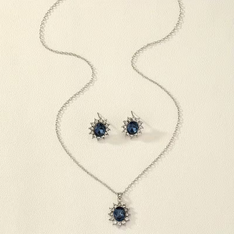 1 Set of Cross-border Hot-selling Jewelry, Popular 2pcs Set Synthetic Gemstone Earrings and Necklace for Women, Suitable for Daily Wear
