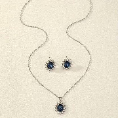 1 Set of Cross-border Hot-selling Jewelry, Popular 2pcs Set Synthetic Gemstone Earrings and Necklace for Women, Suitable for Daily Wear