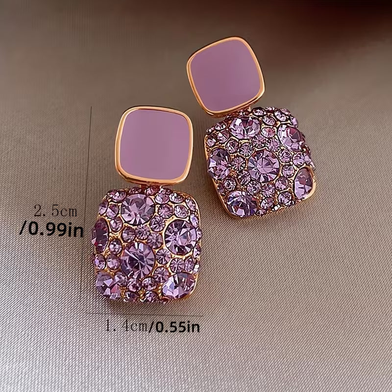 1 Pair of Elegant Women's Heart Square Pendant Earrings, Suitable for Summer, Beach, Party, Wedding, Daily Wear, Holiday, Valentine's Day, Mother's Day, Gift