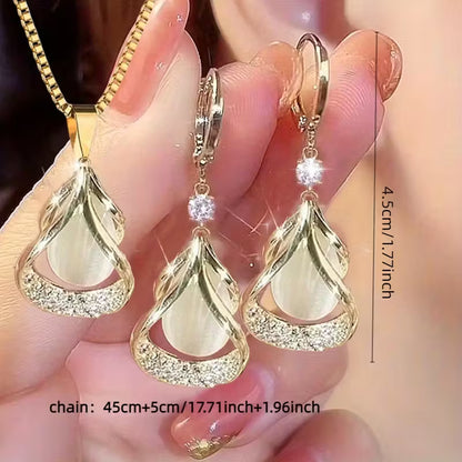 1 Set Elegant and Stylish New Cat's Eye Geometric Earrings & Necklace Drop Pendant Jewelry Set - Versatile, Delicate Gift for Valentine's Day, Weddings, or Parties, for Teenager