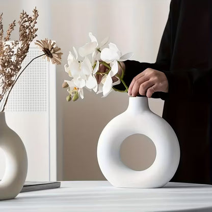 1pc Modern Nordic Style Donut Vase - Geometric Round Design Home Living Room Decoration, Plastic Flower Art Center Ornament