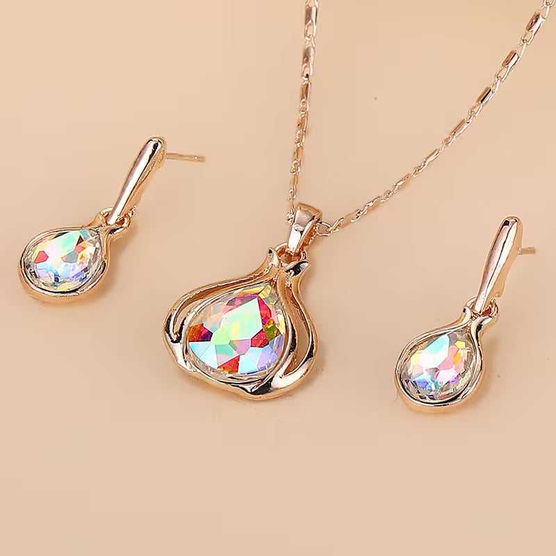 2pcs Simple Style Women'S Jewelry Set, Zinc Alloy Pendant Necklace and Earrings, with Artificial Stone, for Daily Wear and Gift-Giving, Perfect for Valentine'S Day and All Seasons