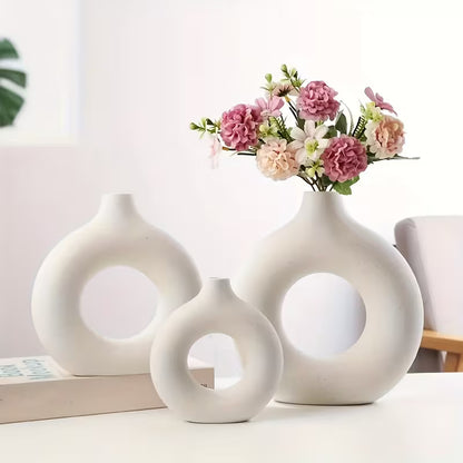 1pc Modern Nordic Style Donut Vase - Geometric Round Design Home Living Room Decoration, Plastic Flower Art Center Ornament