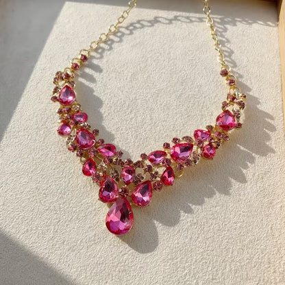 Sparkling Rhinestone Glass Necklace - -Plated Wedding & Suitable for Weddings, Galas, Year-Round Wear - Luxury Vintage Glass Bead Necklace