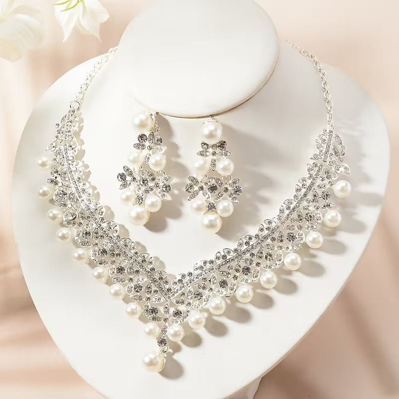 3pcs Wedding Necklace Set with Bridal Jewelry, High-End Bride Necklace and Earrings Two-Piece Wedding Accessory Elegant Jewelry Set