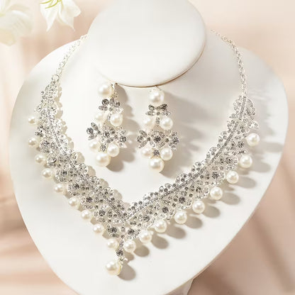 3pcs Wedding Necklace Set with Bridal Jewelry, High-End Bride Necklace and Earrings Two-Piece Wedding Accessory Elegant Jewelry Set