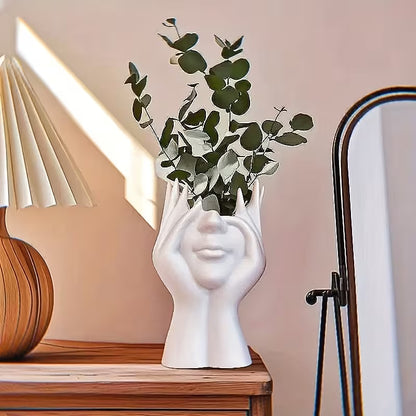 1 Creative Face Vase Pen Holder, Multifunctional Makeup Brush Organizer, Modern Minimalist Art Decorative Piece for Desktop Home Office Organization
