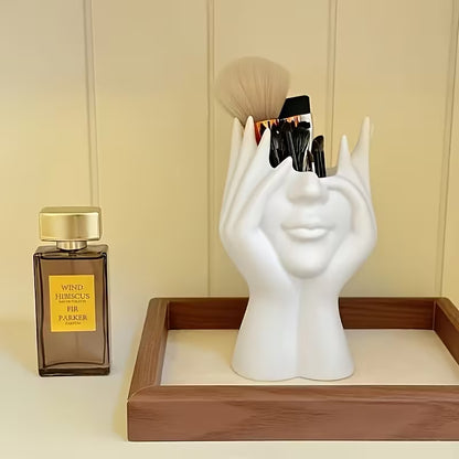 1 Creative Face Vase Pen Holder, Multifunctional Makeup Brush Organizer, Modern Minimalist Art Decorative Piece for Desktop Home Office Organization