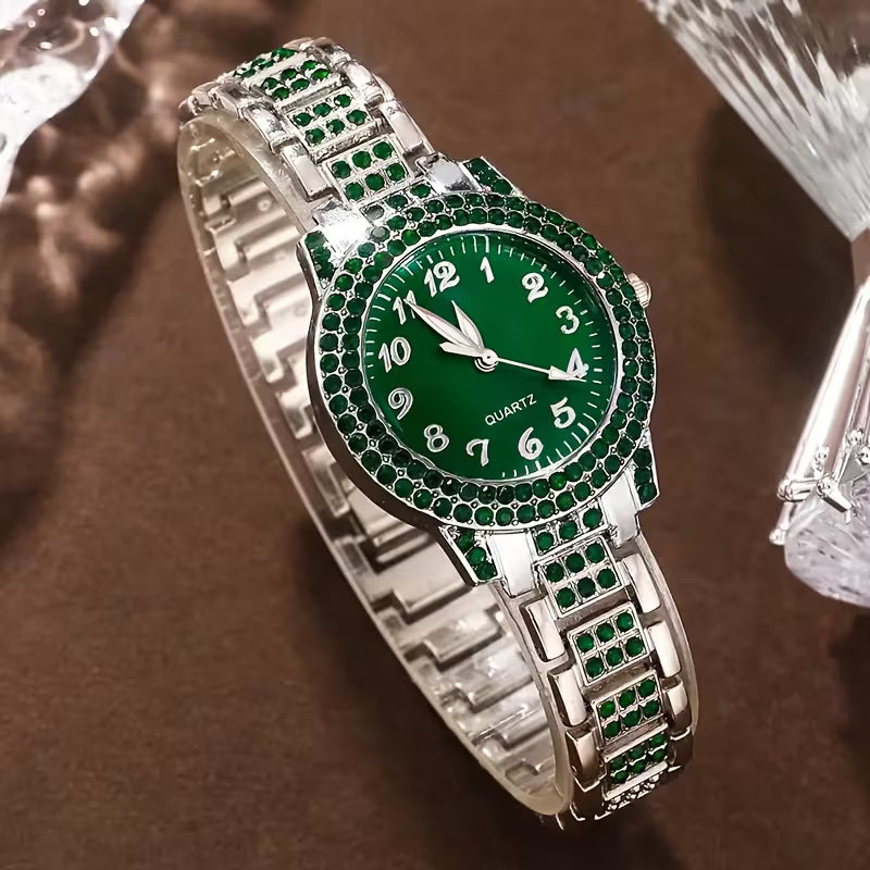 6 Women'S Outfit Sets: a Green Bezel Quartz Watch And Teardrop-Shaped Additions - Elegant Pieces for Everyday Use, Perfect As Gifts