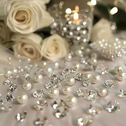 350 Mixed Acrylic Imitation Diamonds, Realistic Pearl Vase Fillers And Table Decorations for Weddings, Holidays, Christmas, Valentine'S Day, And Birthday Parties, Crafts, Easter Party Decorations