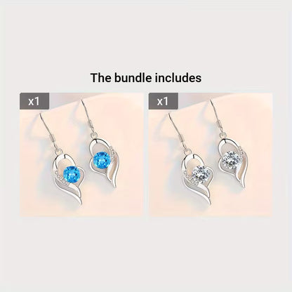 Fashion Silvery Color Love Heart Synthetic Zirconia Hook Earrings Love Temperament Female Angel Wing Drop Dangle Earrings