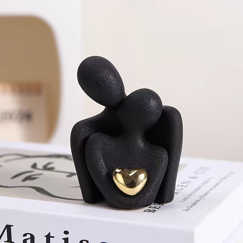 1pc/pair of modern elegant couple statues with Golden heart accents - showcasing beautiful love, resin material, perfect for Valentine's Day and holiday decorations, ideal for living room, bedroom, and hallway, romantic home decor | exquisite porcelain de