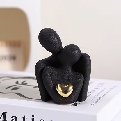 1pc/pair of modern elegant couple statues with Golden heart accents - showcasing beautiful love, resin material, perfect for Valentine's Day and holiday decorations, ideal for living room, bedroom, and hallway, romantic home decor | exquisite porcelain de
